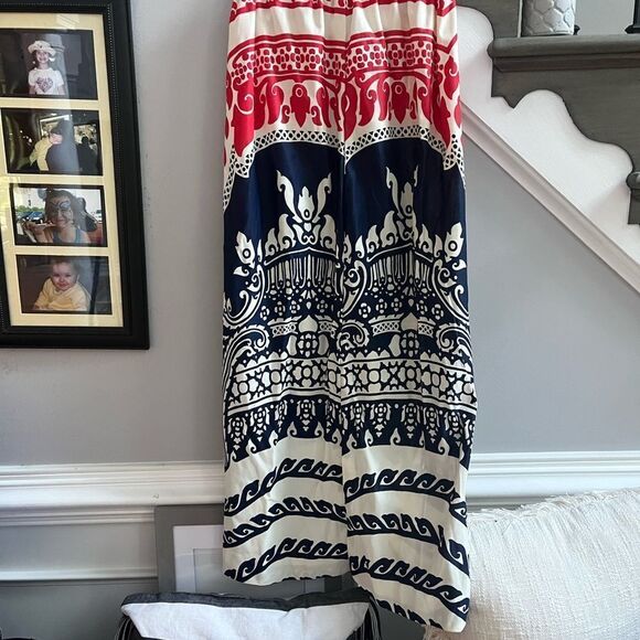 Vintage Nelly De Grab Blue & Red Print Maxi Skirt sz M - Picture 2 of 5